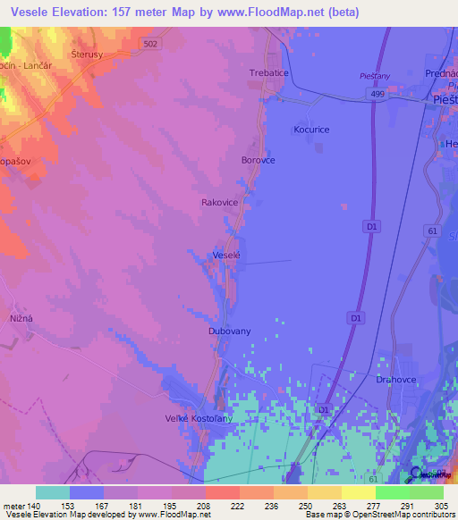 Vesele,Slovakia Elevation Map