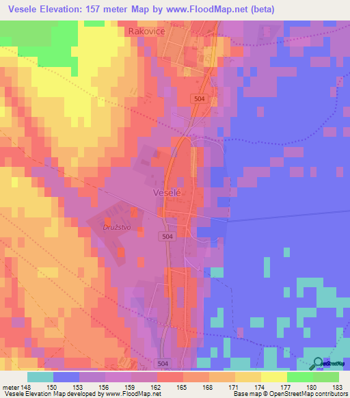 Vesele,Slovakia Elevation Map