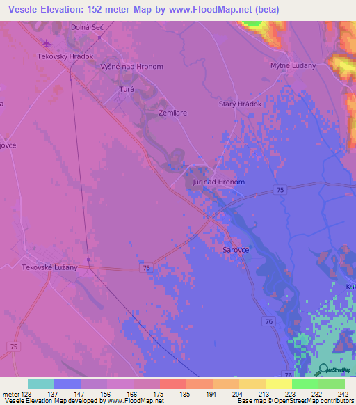Vesele,Slovakia Elevation Map