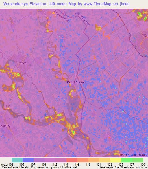 Versendtanya,Slovakia Elevation Map