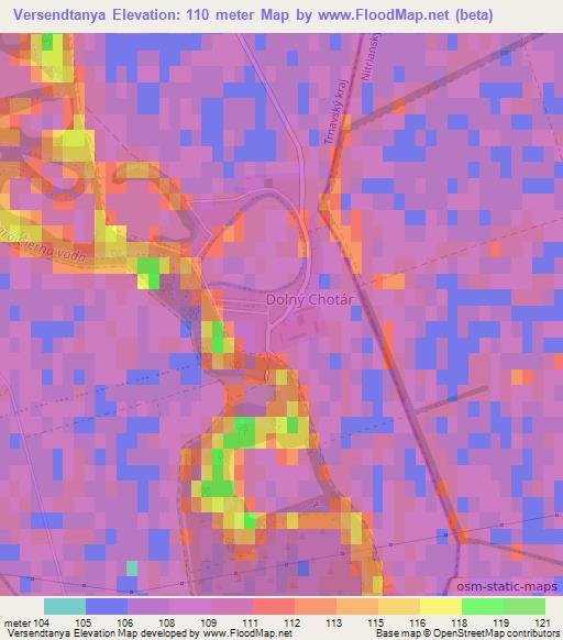 Versendtanya,Slovakia Elevation Map
