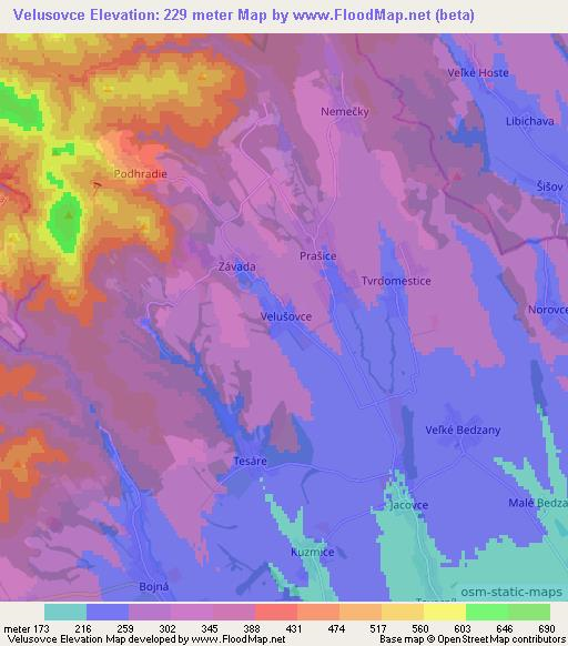 Velusovce,Slovakia Elevation Map