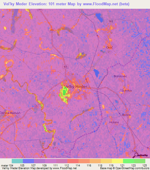 Vel'ky Meder,Slovakia Elevation Map