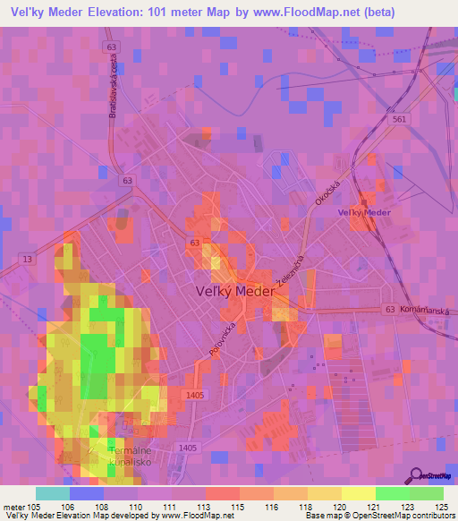 Vel'ky Meder,Slovakia Elevation Map