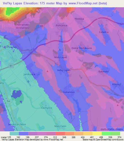 Vel'ky Lapas,Slovakia Elevation Map