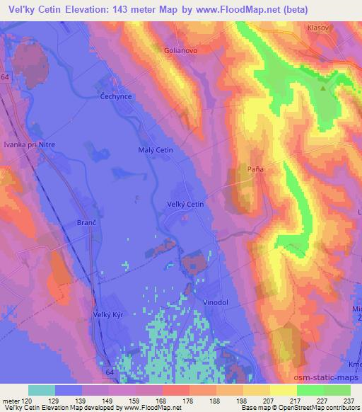 Vel'ky Cetin,Slovakia Elevation Map