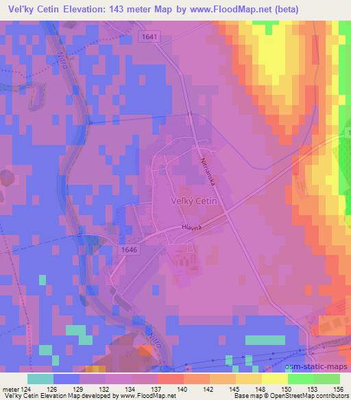 Vel'ky Cetin,Slovakia Elevation Map