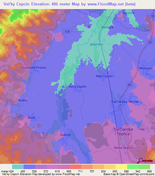 Vel'ky Cepcin,Slovakia Elevation Map
