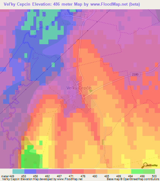 Vel'ky Cepcin,Slovakia Elevation Map