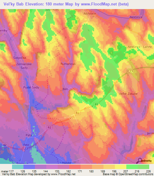 Vel'ky Bab,Slovakia Elevation Map