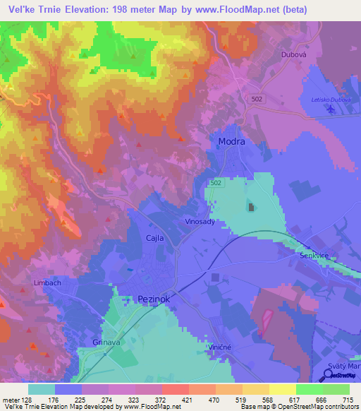 Vel'ke Trnie,Slovakia Elevation Map