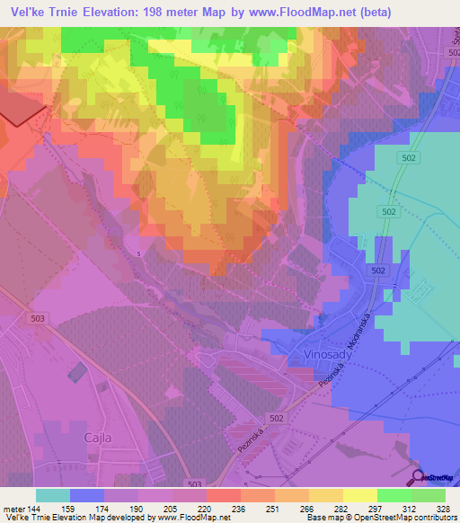 Vel'ke Trnie,Slovakia Elevation Map