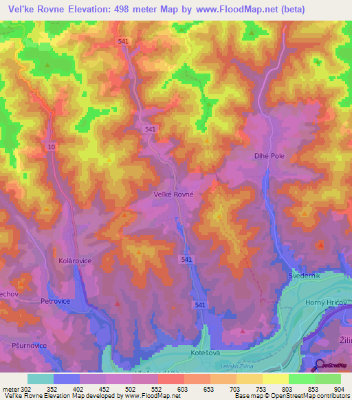 Vel'ke Rovne,Slovakia Elevation Map