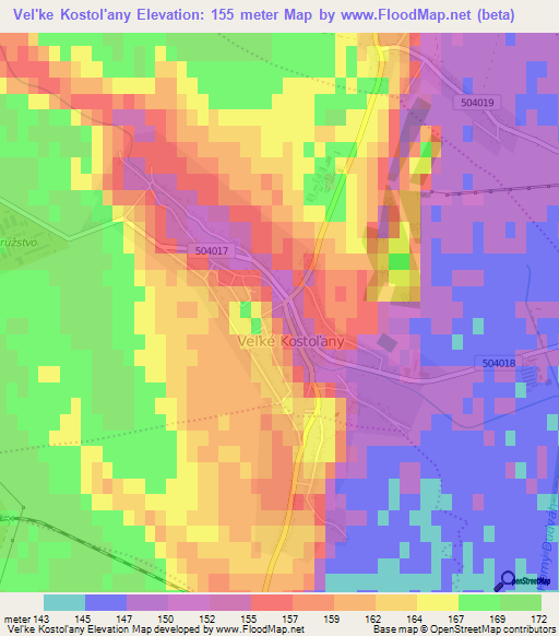 Vel'ke Kostol'any,Slovakia Elevation Map