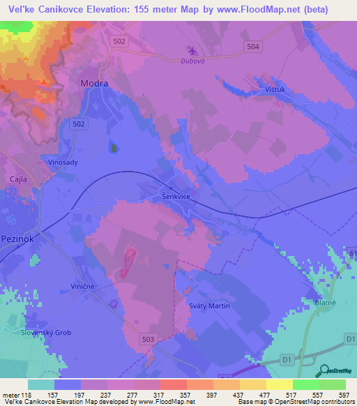 Vel'ke Canikovce,Slovakia Elevation Map