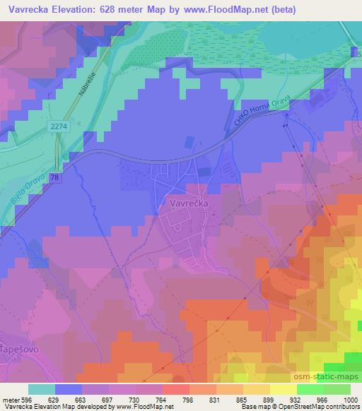 Vavrecka,Slovakia Elevation Map