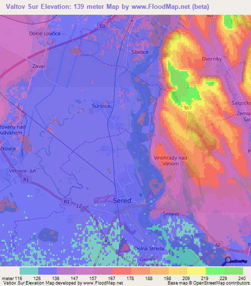 Valtov Sur,Slovakia Elevation Map