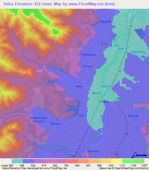 Valca,Slovakia Elevation Map