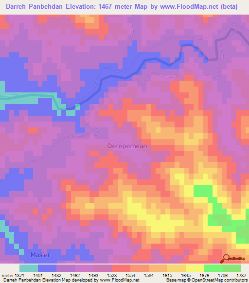 Darreh Panbehdan,Iran Elevation Map