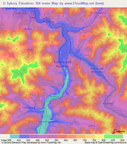 U Sykory,Slovakia Elevation Map