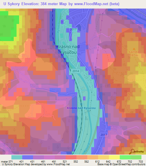 U Sykory,Slovakia Elevation Map