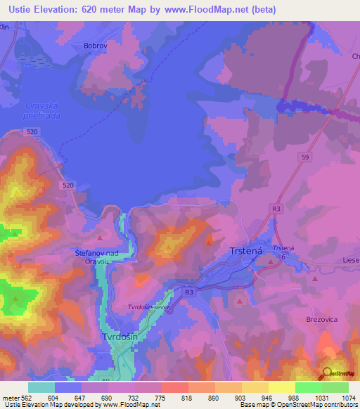 Ustie,Slovakia Elevation Map