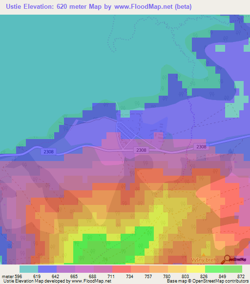 Ustie,Slovakia Elevation Map