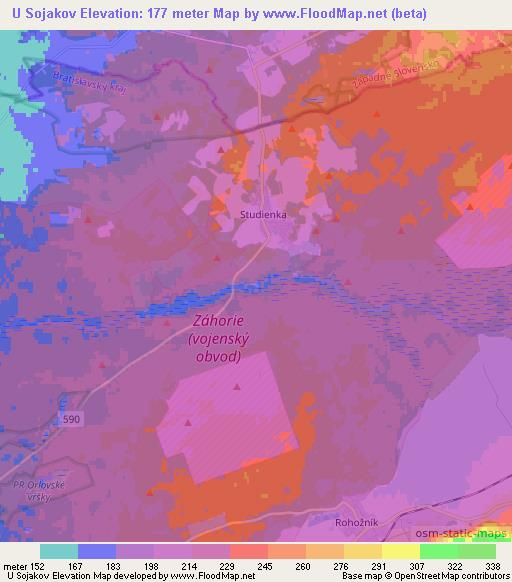 U Sojakov,Slovakia Elevation Map