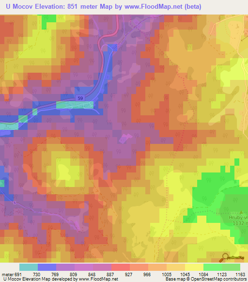 U Mocov,Slovakia Elevation Map