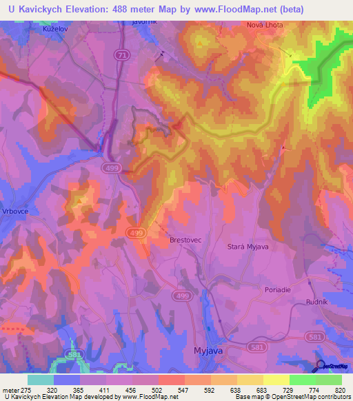 U Kavickych,Slovakia Elevation Map