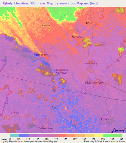 Ujhely,Slovakia Elevation Map