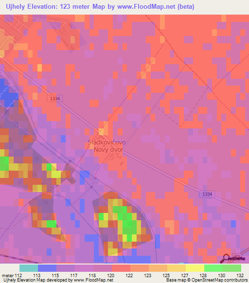 Ujhely,Slovakia Elevation Map