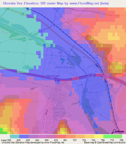Uhorska Ves,Slovakia Elevation Map