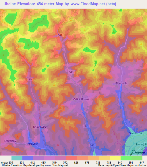 Uhelne,Slovakia Elevation Map