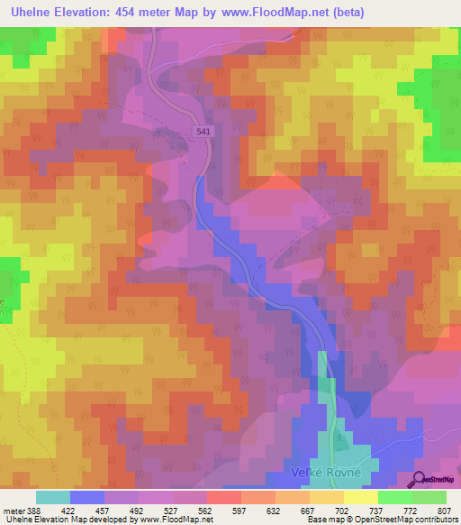 Uhelne,Slovakia Elevation Map