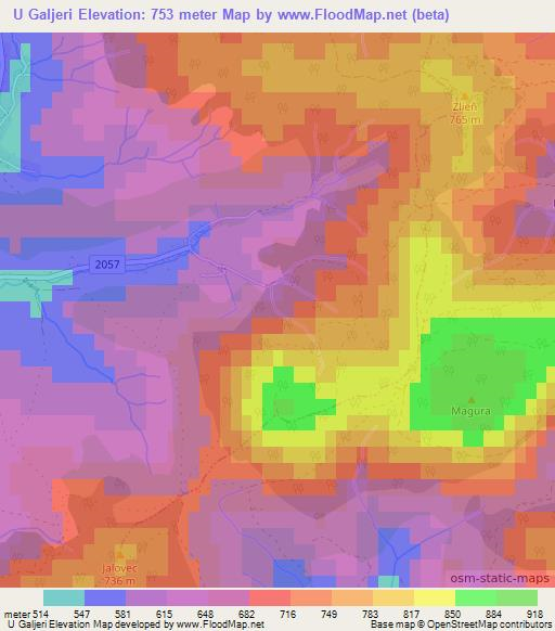 U Galjeri,Slovakia Elevation Map
