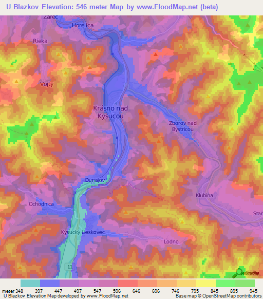 U Blazkov,Slovakia Elevation Map
