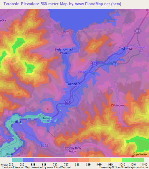 Tvrdosin,Slovakia Elevation Map