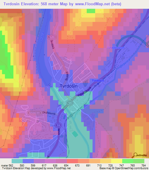 Tvrdosin,Slovakia Elevation Map