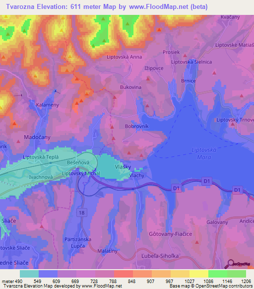 Tvarozna,Slovakia Elevation Map