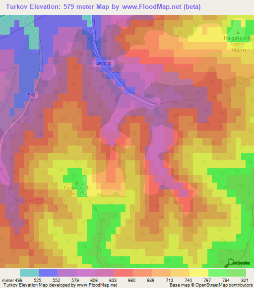 Turkov,Slovakia Elevation Map