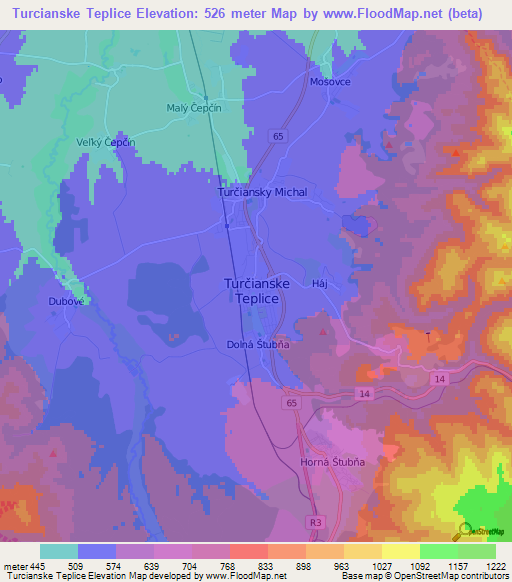 Turcianske Teplice,Slovakia Elevation Map