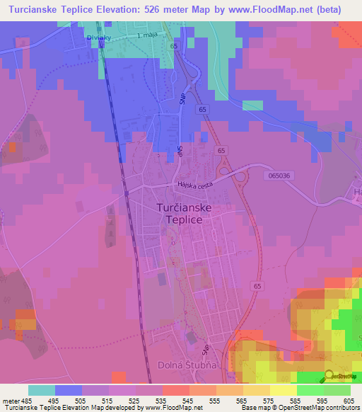 Turcianske Teplice,Slovakia Elevation Map