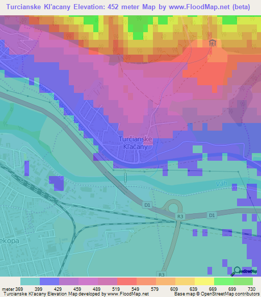 Turcianske Kl'acany,Slovakia Elevation Map