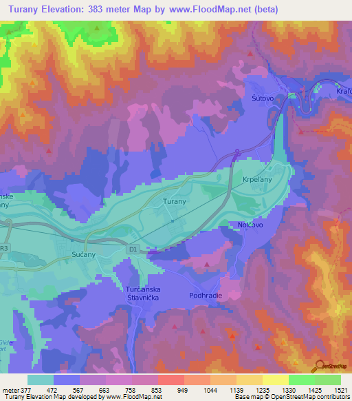 Turany,Slovakia Elevation Map