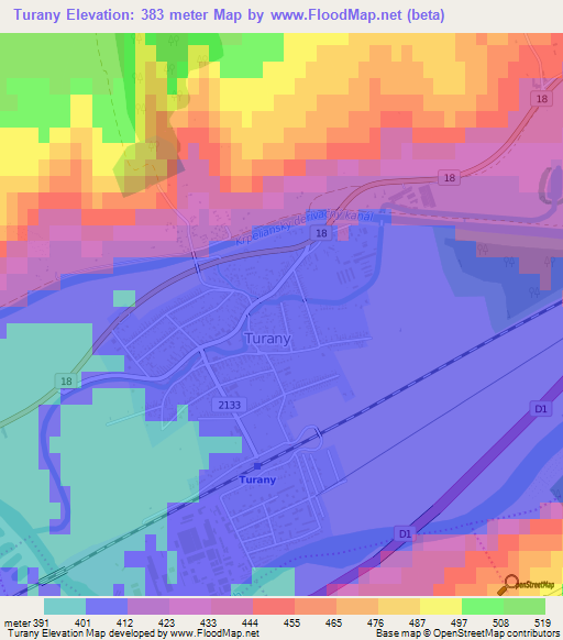 Turany,Slovakia Elevation Map