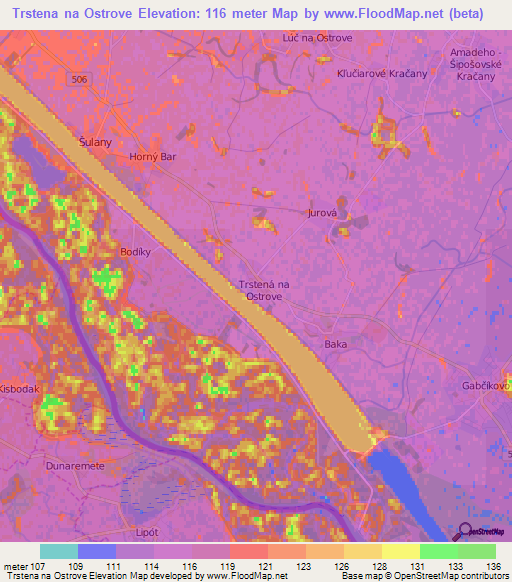 Trstena na Ostrove,Slovakia Elevation Map