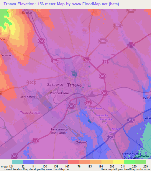 Trnava,Slovakia Elevation Map