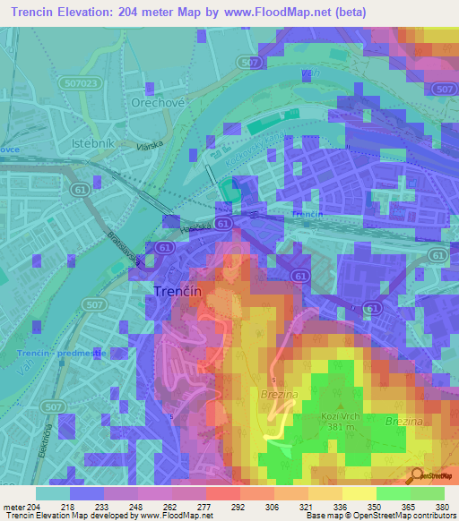 Trencin,Slovakia Elevation Map