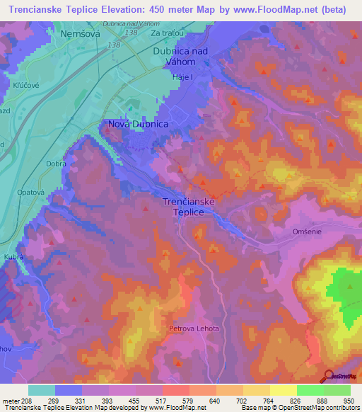 Trencianske Teplice,Slovakia Elevation Map